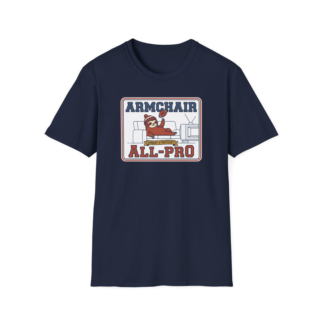 Navy T-shirt with front 'ARMCHAIR ALL-PRO' sports graphic