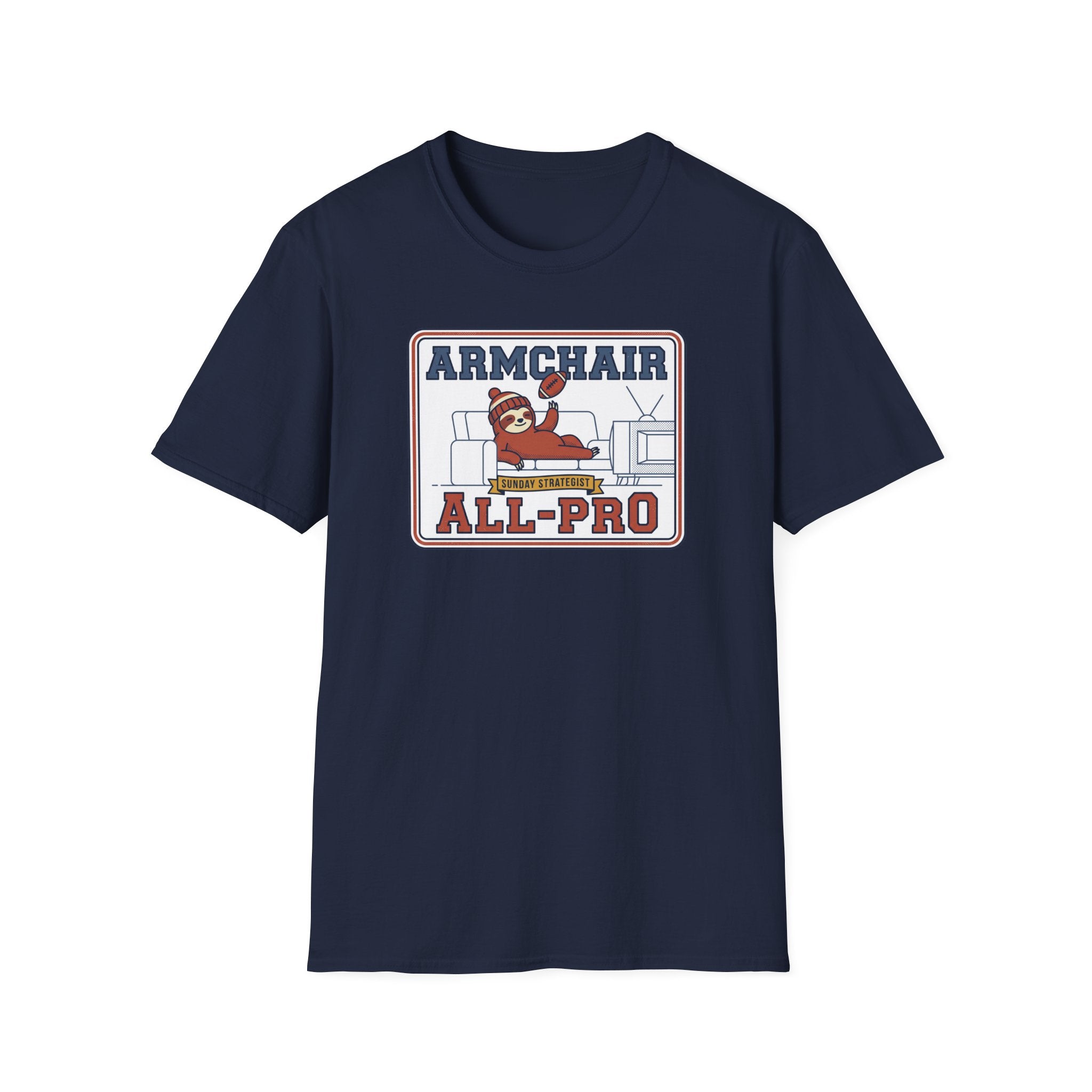 Navy T-shirt with front 'ARMCHAIR ALL-PRO' sports graphic