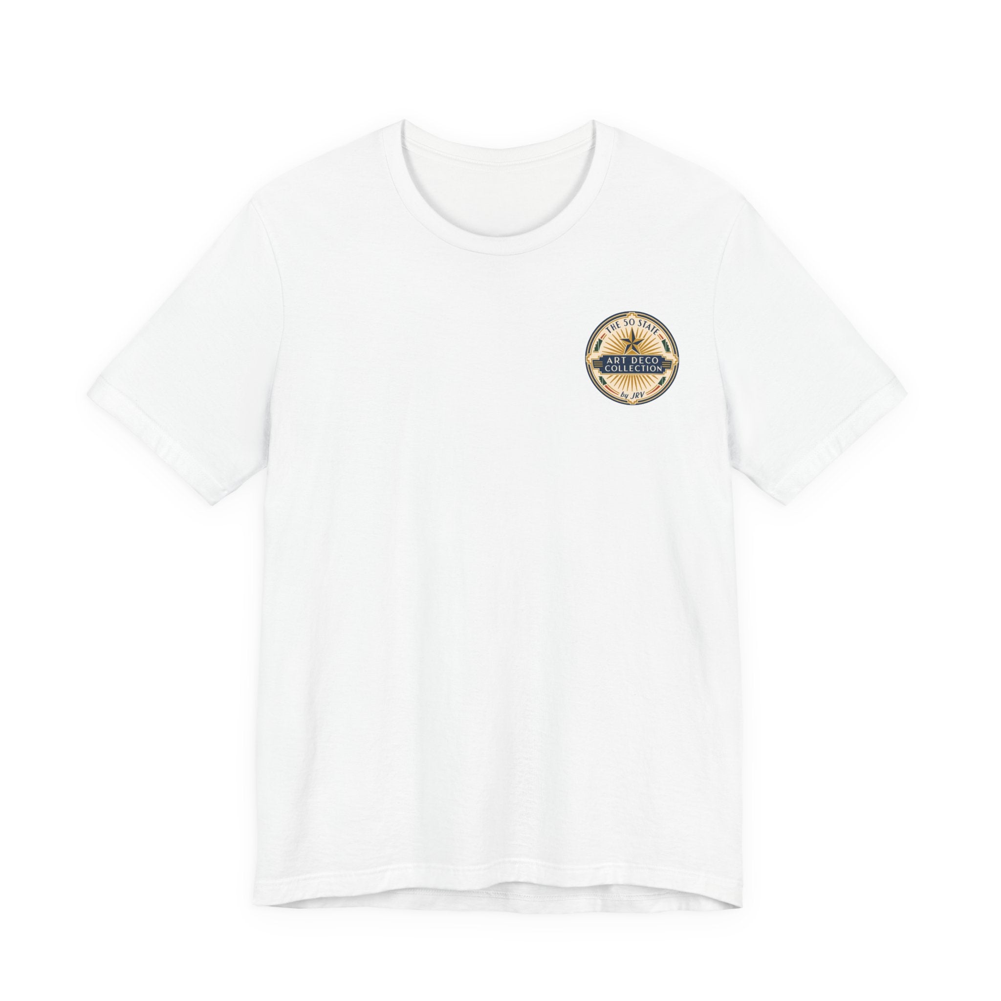 White T-shirt with small round chest emblem