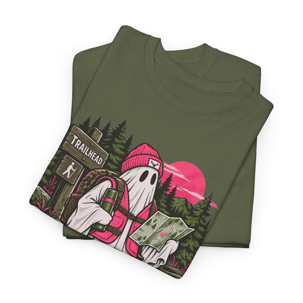Safety First Spooky Second T-Shirt, Funny Ghost Hiker Halloween Shirt for Men and Women, Camping Trail Graphic Tee