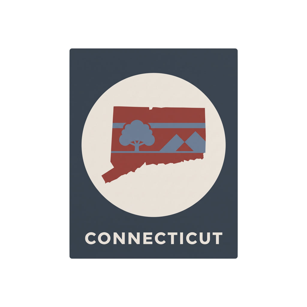 Connecticut metal wall sign, round emblem with state graphic and 'CONNECTICUT' lettering