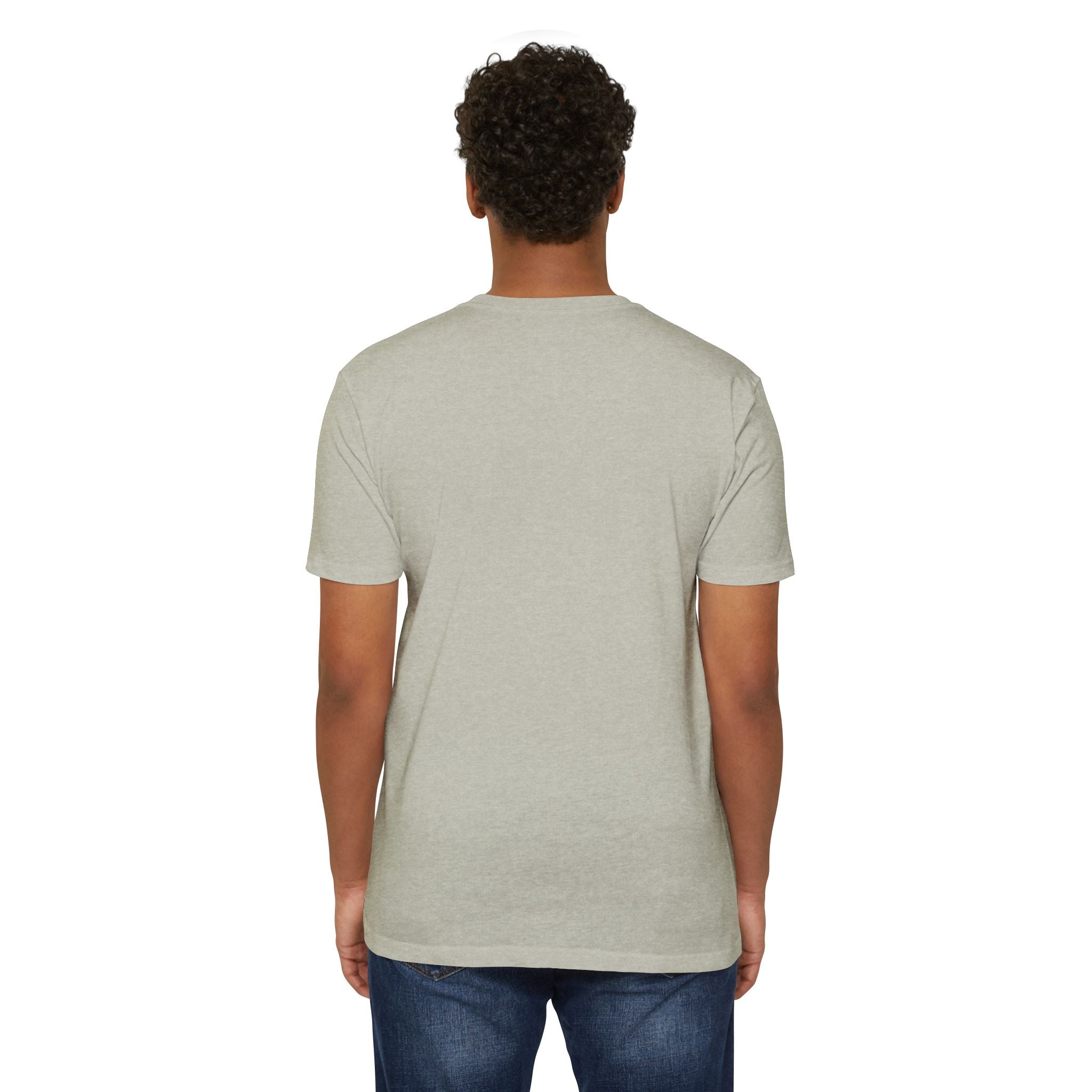 Light gray crewneck T-shirt, short sleeves, plain back view.