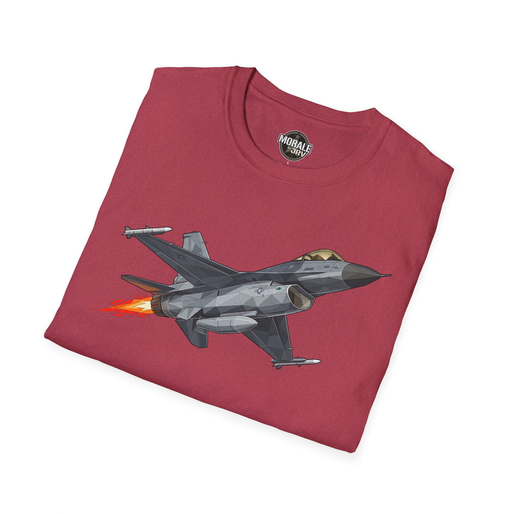Camiseta F-16 color oscuro con ilustración de caza a reacción en el frente