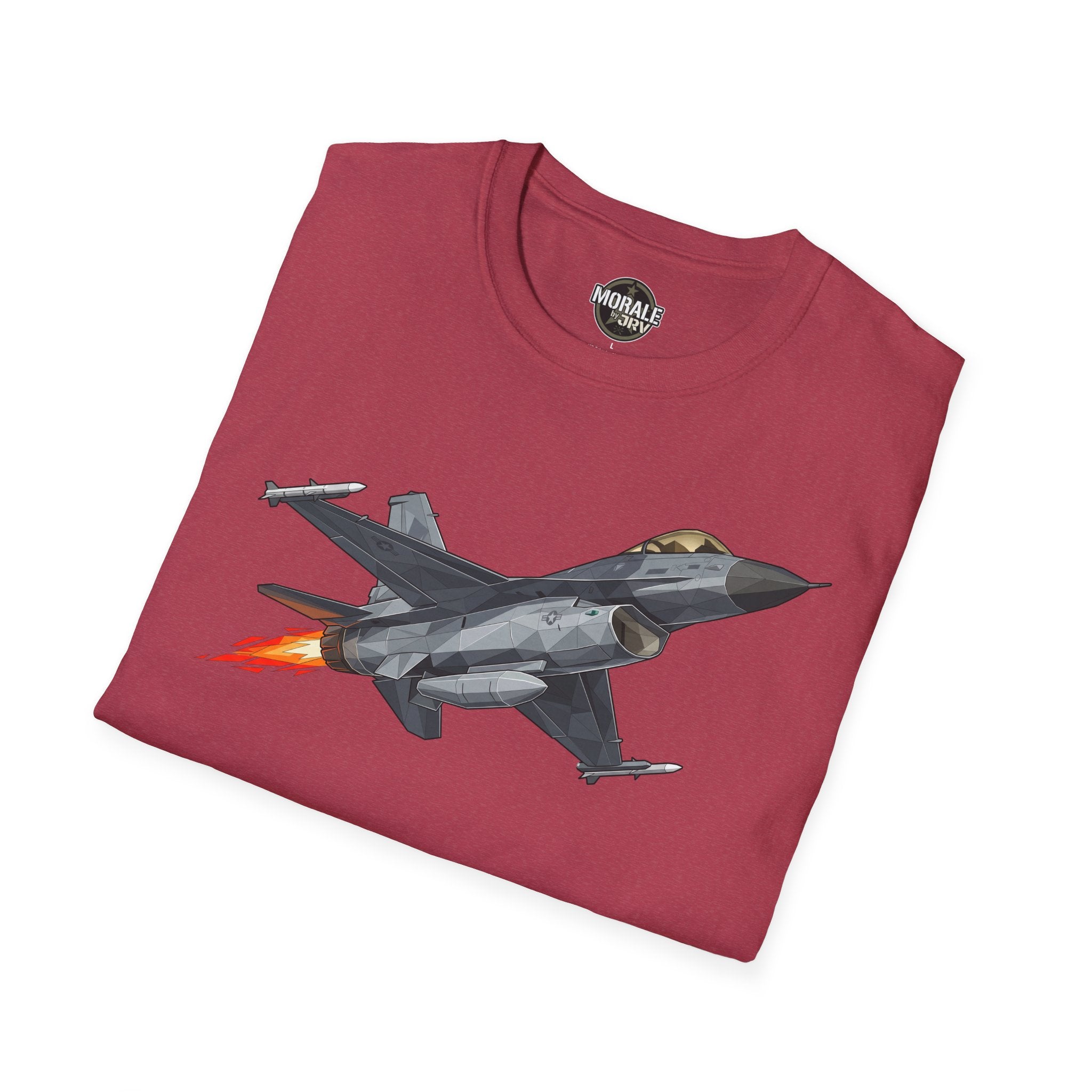 Camiseta F-16 color oscuro con ilustración de caza a reacción en el frente