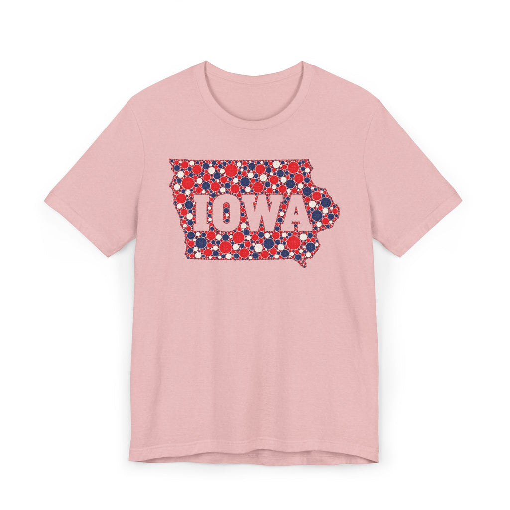 Iowa State Floral Pattern T-Shirt | Red White and Blue Iowa Outline Graphic Tee