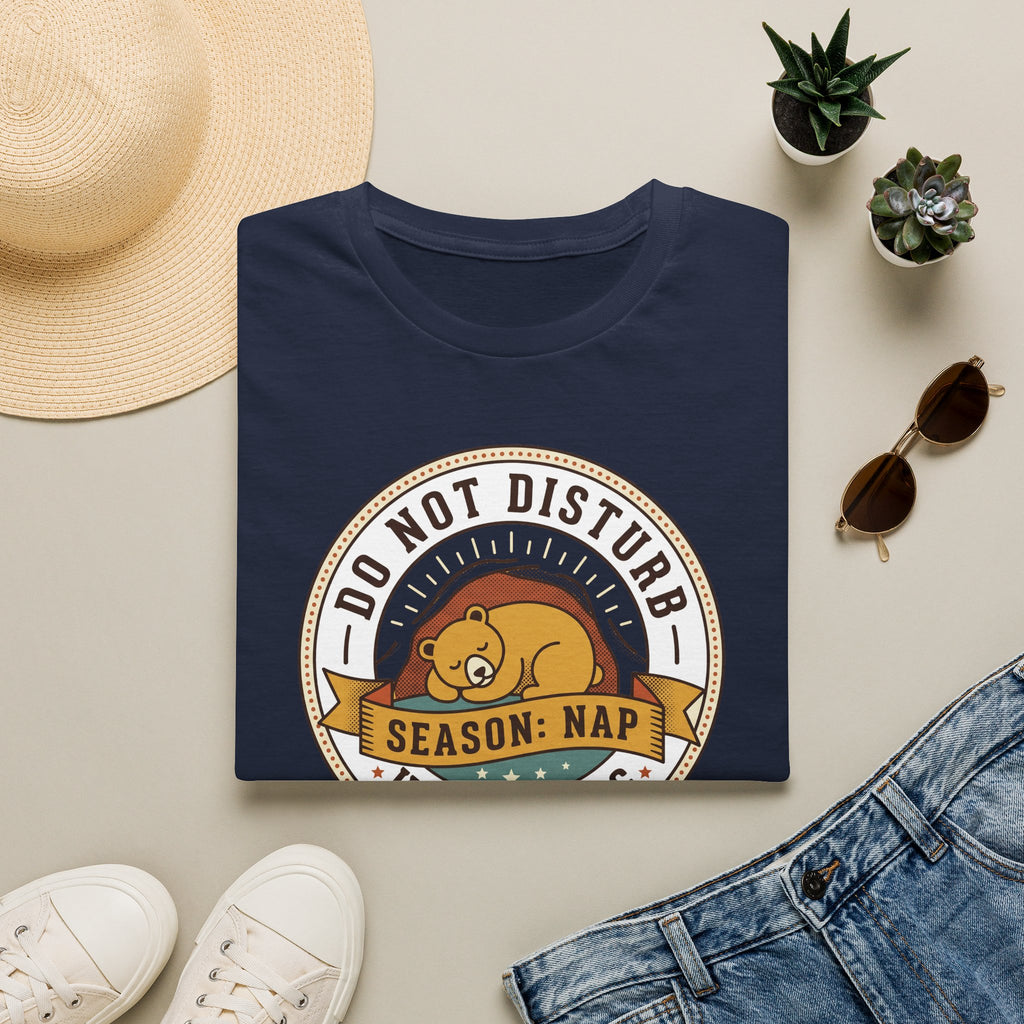 Navy nap T-shirt with front 'Do Not Disturb Season: Nap' bear graphic