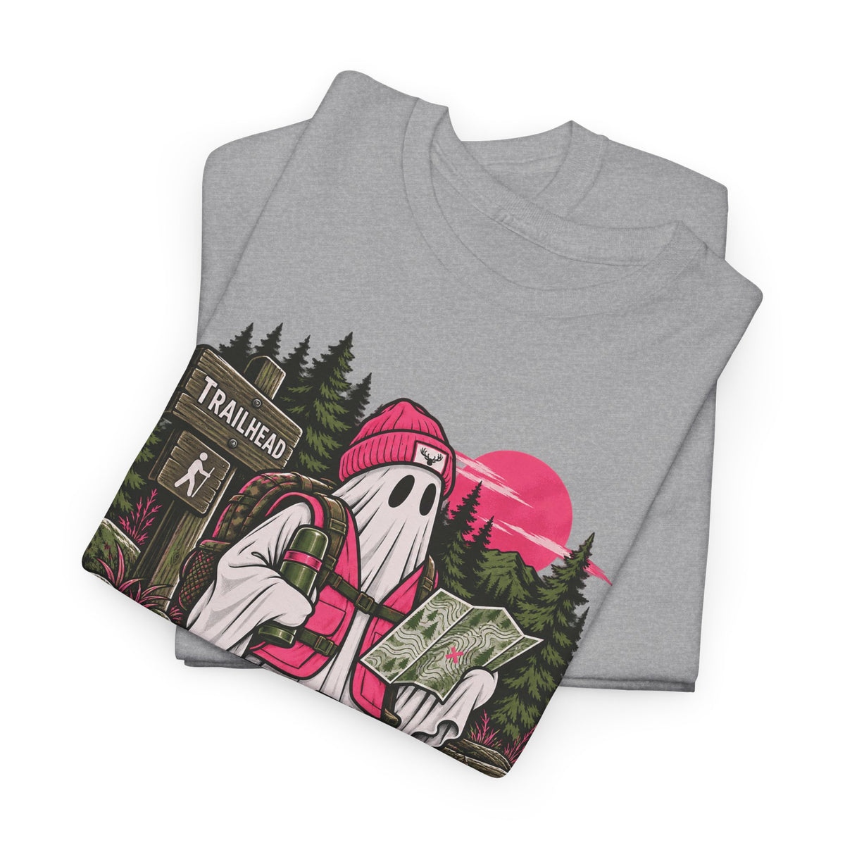 Safety First Spooky Second T-Shirt, Funny Ghost Hiker Halloween Shirt for Men and Women, Camping Trail Graphic Tee