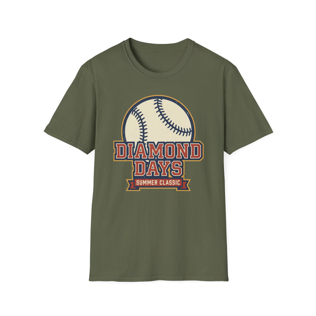 Vintage baseball T-shirt, military green, Diamond Days baseball graphic front
