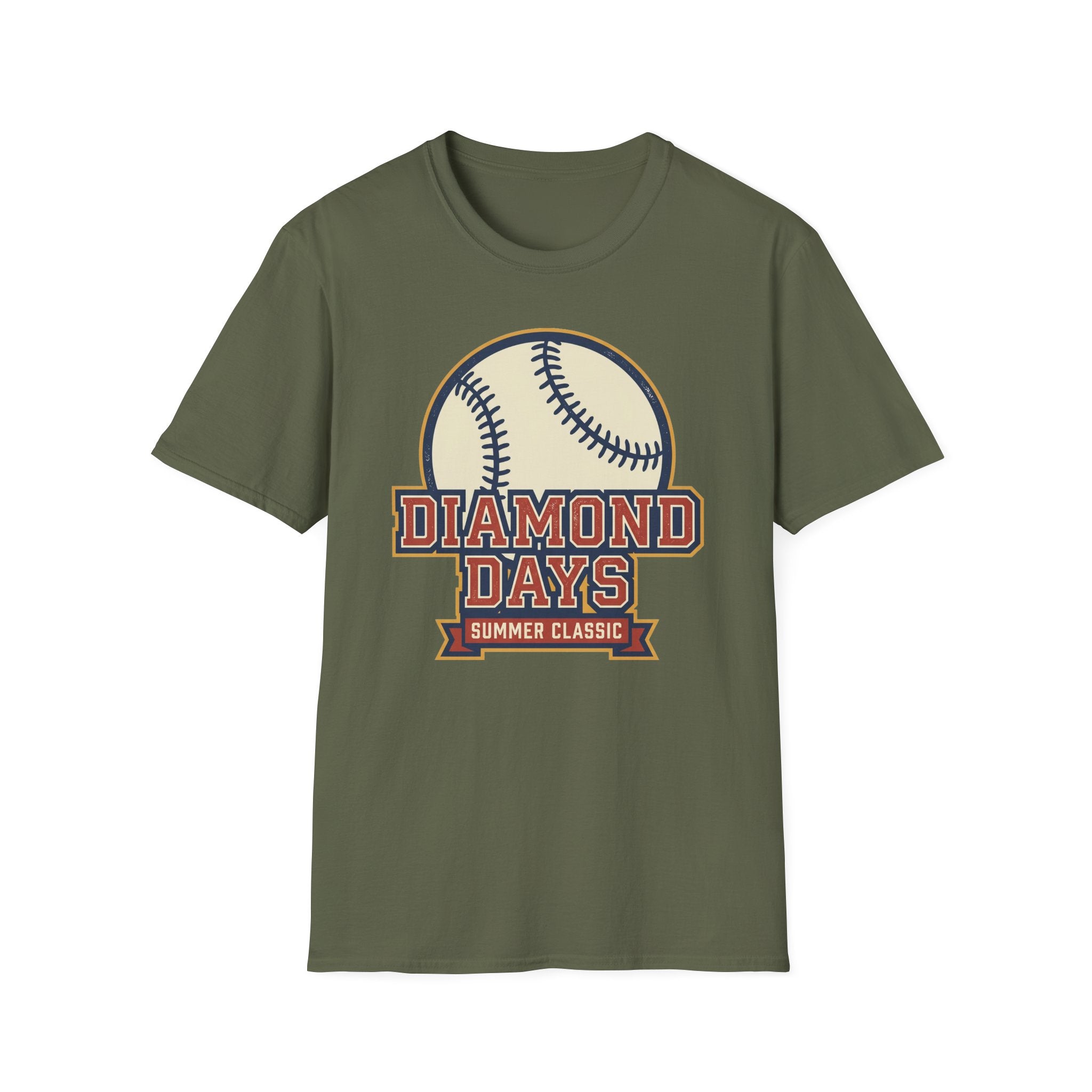 Vintage baseball T-shirt, military green, Diamond Days baseball graphic front