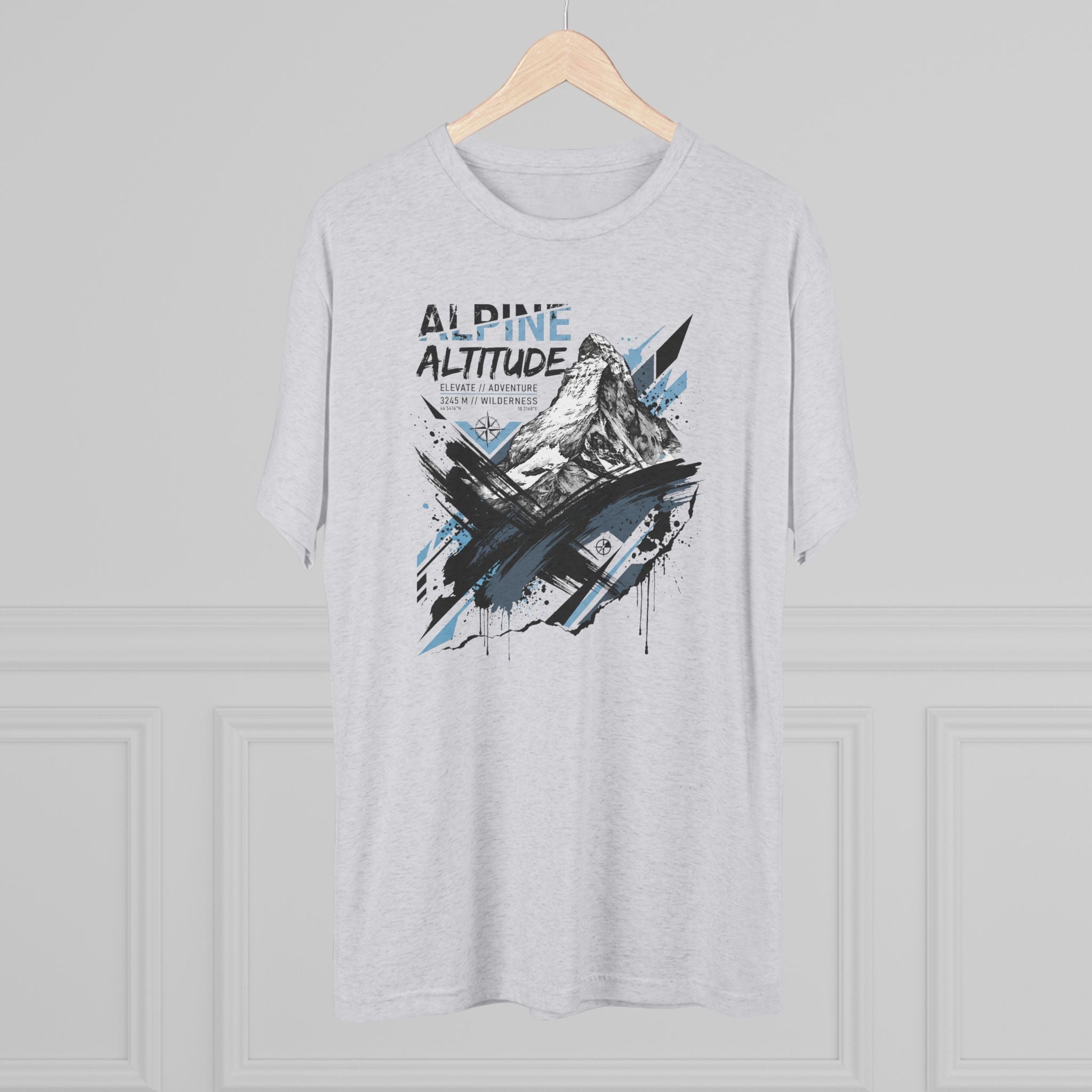 Graphic hiking T-shirt in light heather gray, mountain peak graphic on the front