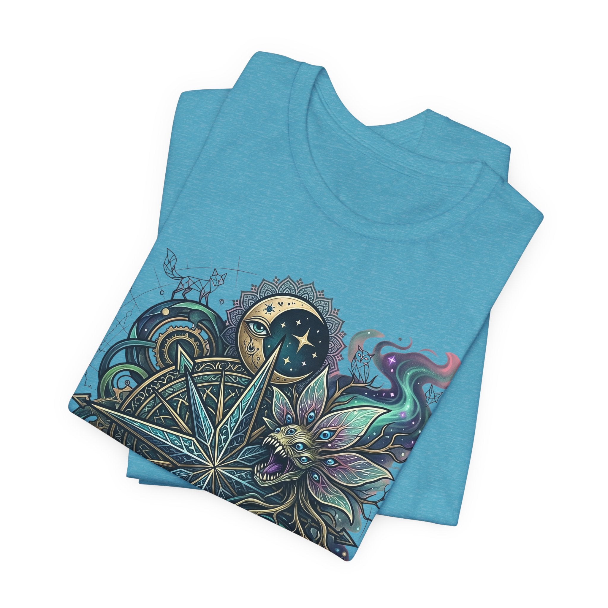 Celestial Compass T-Shirt (Heather Aqua) with celestial owl compass graphic