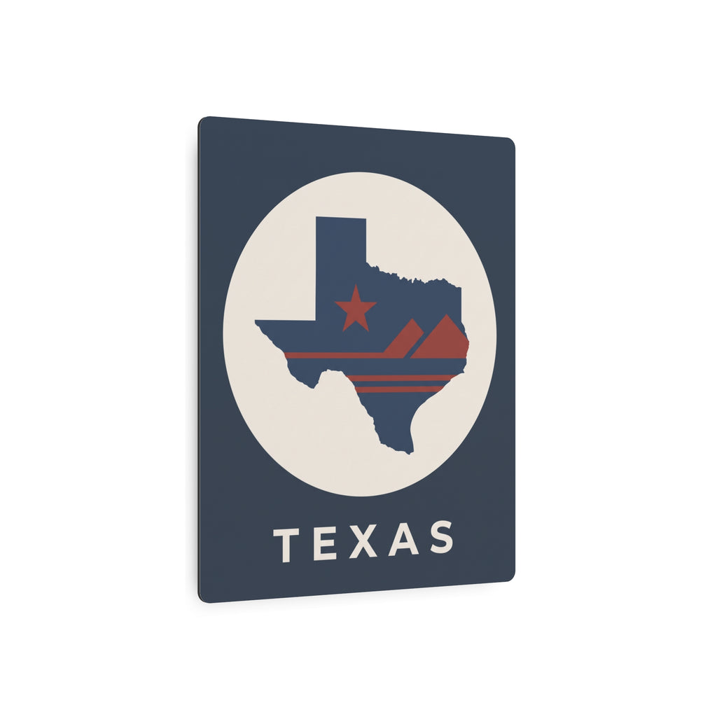 Texas wall metal art sign angled view with circular Lone Star map and TEXAS lettering