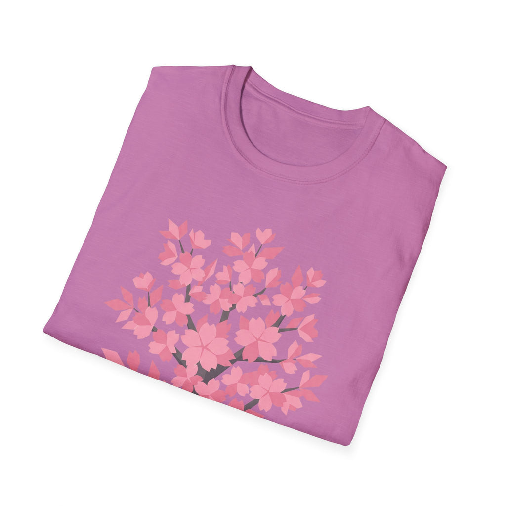 Pink T-shirt with pink cherry blossom tree floral graphic on front