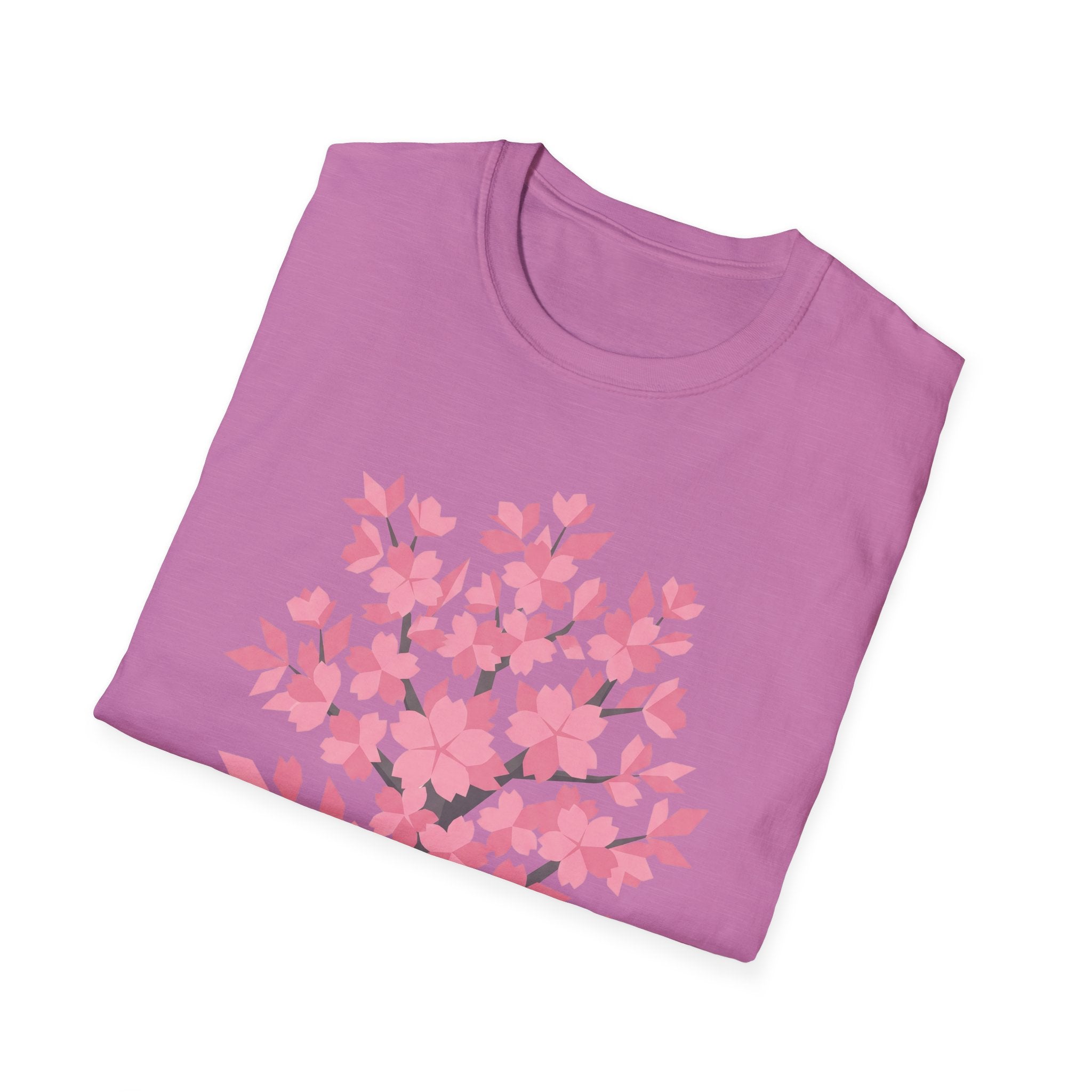 Pink T-shirt with pink cherry blossom tree floral graphic on front