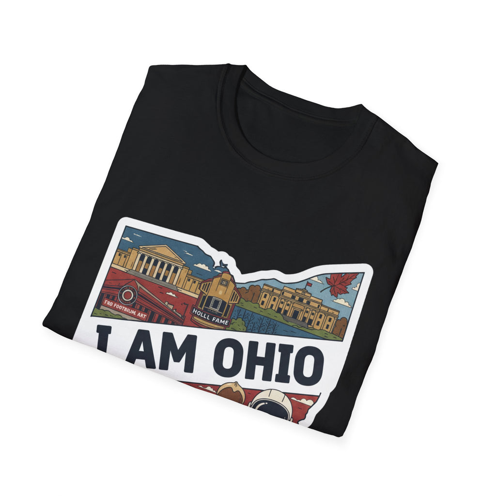 Ohio graphic T-shirt (black) “I AM OHIO” skyline and landmark-style artwork