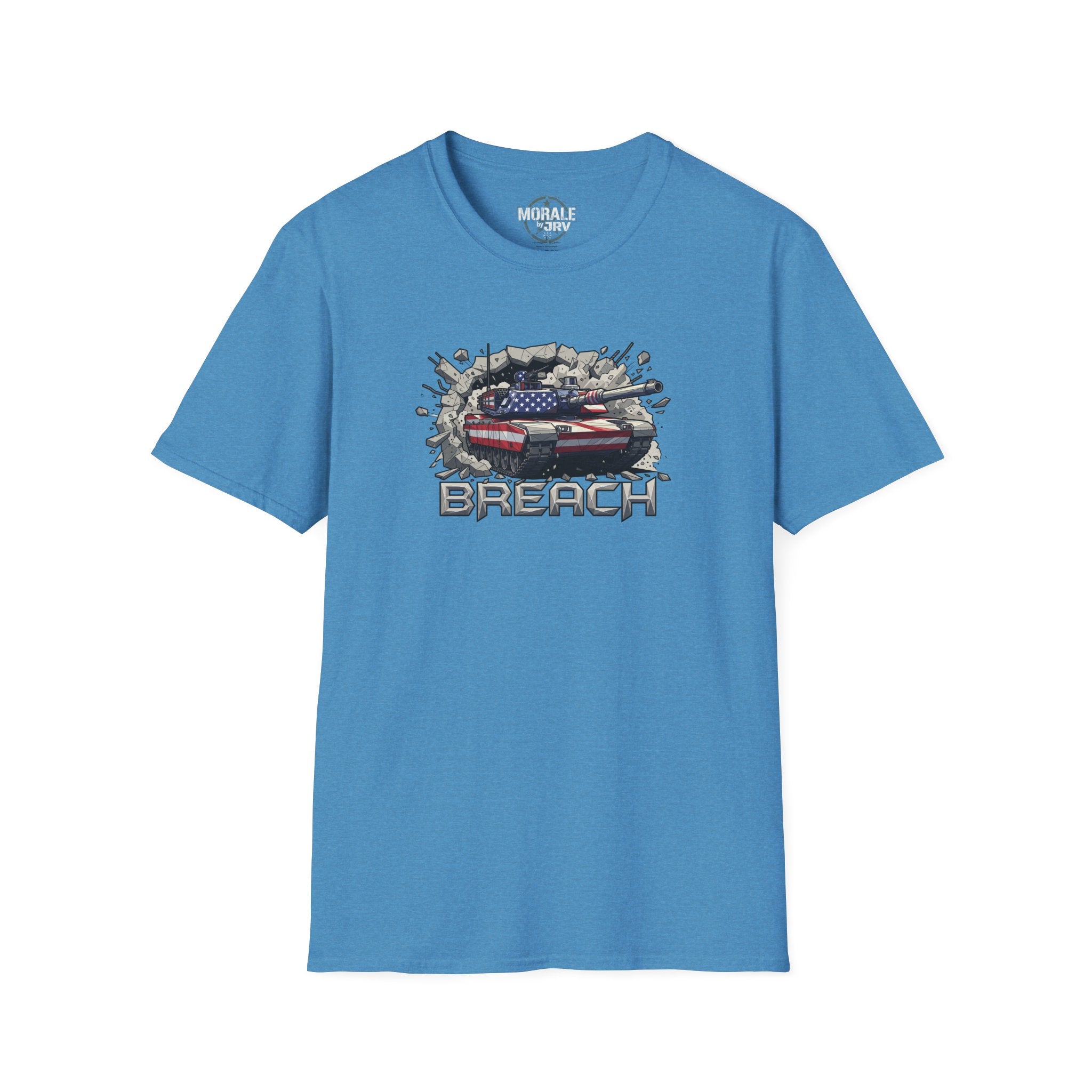American flag tank “BREACH” graphic T-shirt, blue