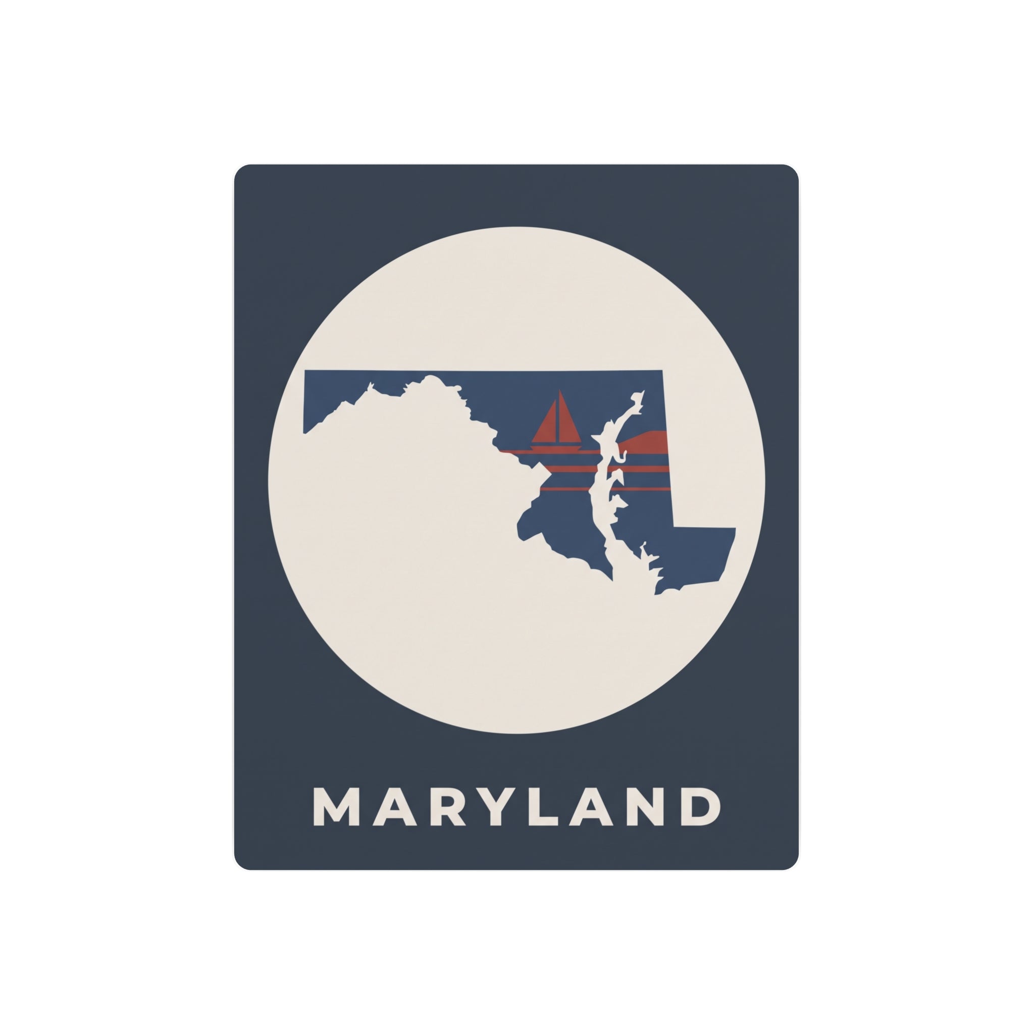 Maryland metal wall art sign with circular map silhouette and nautical flag accents