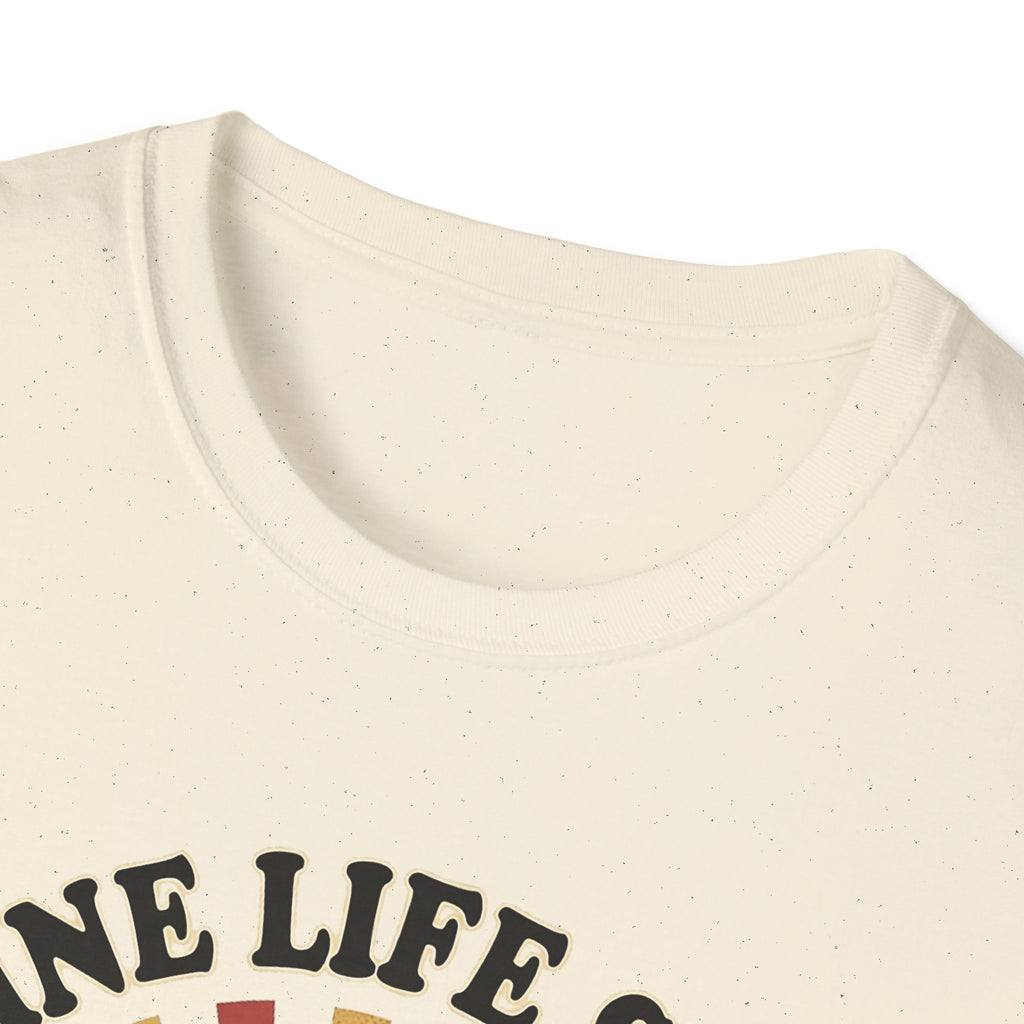 Caffeine Life Support T-Shirt in Natural, crew neckline close-up