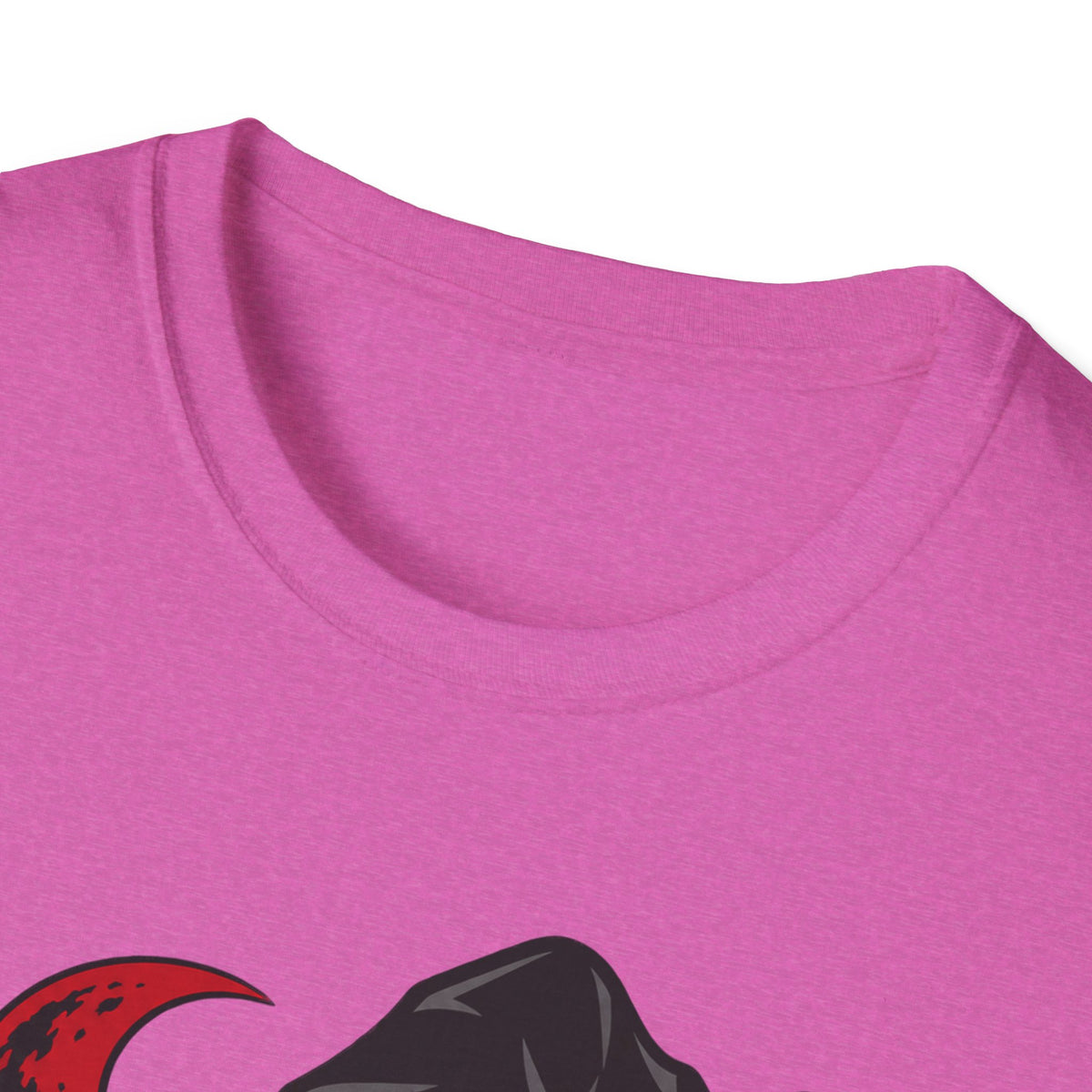 Purple crew-neck T-shirt close-up of neckline and smooth fabric