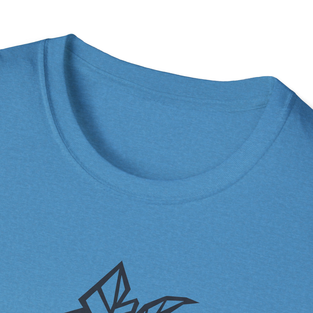 Heather Heliconia T-shirt, crew neck, partial geometric tree moon graphic