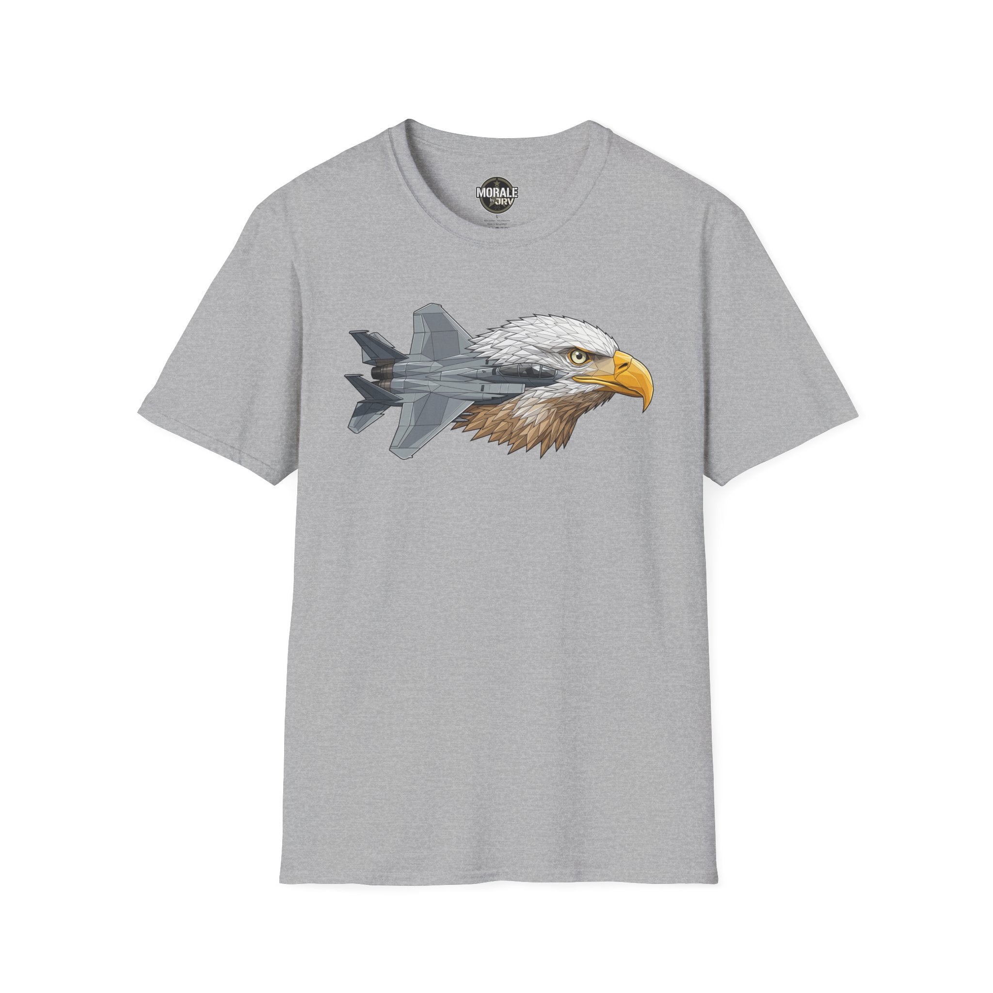 Sport grey T-shirt with eagle head and fighter jet graphic