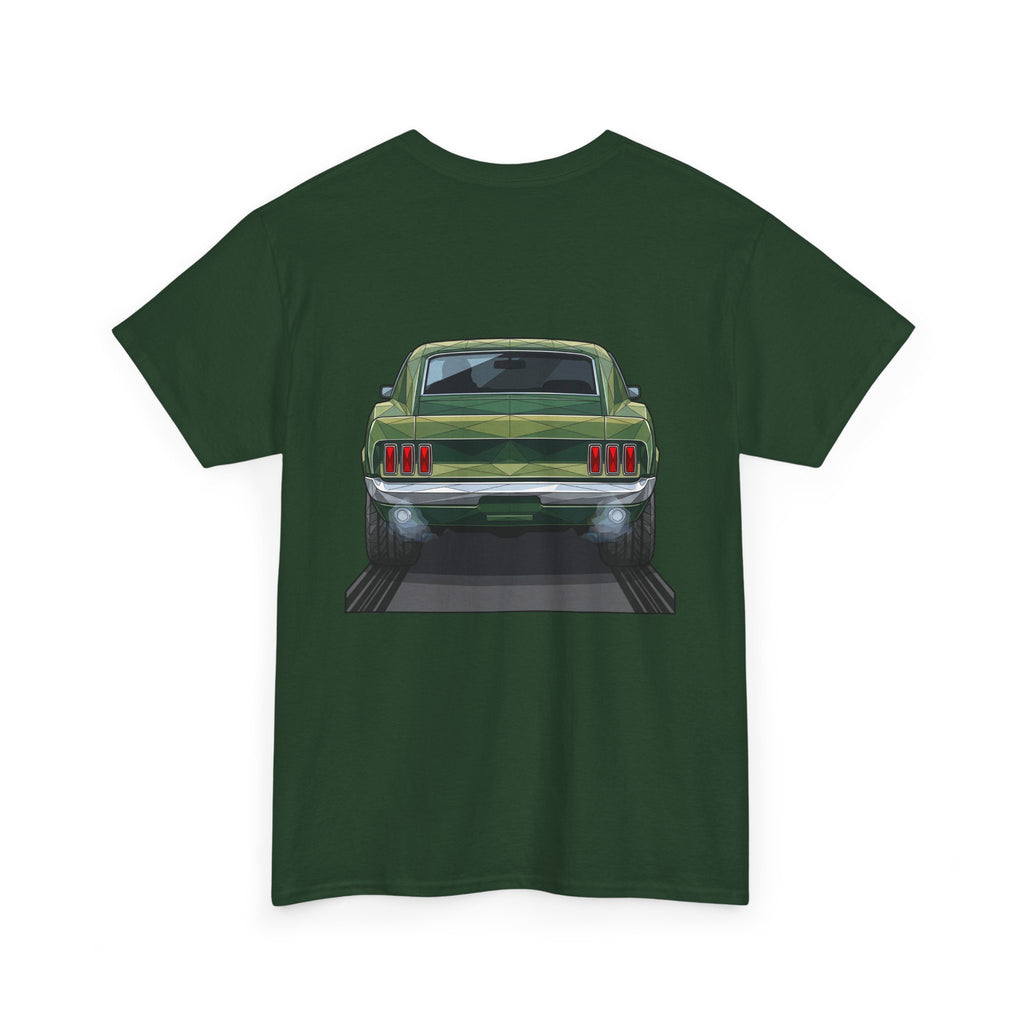Green T-shirt with rear vintage muscle car graphic