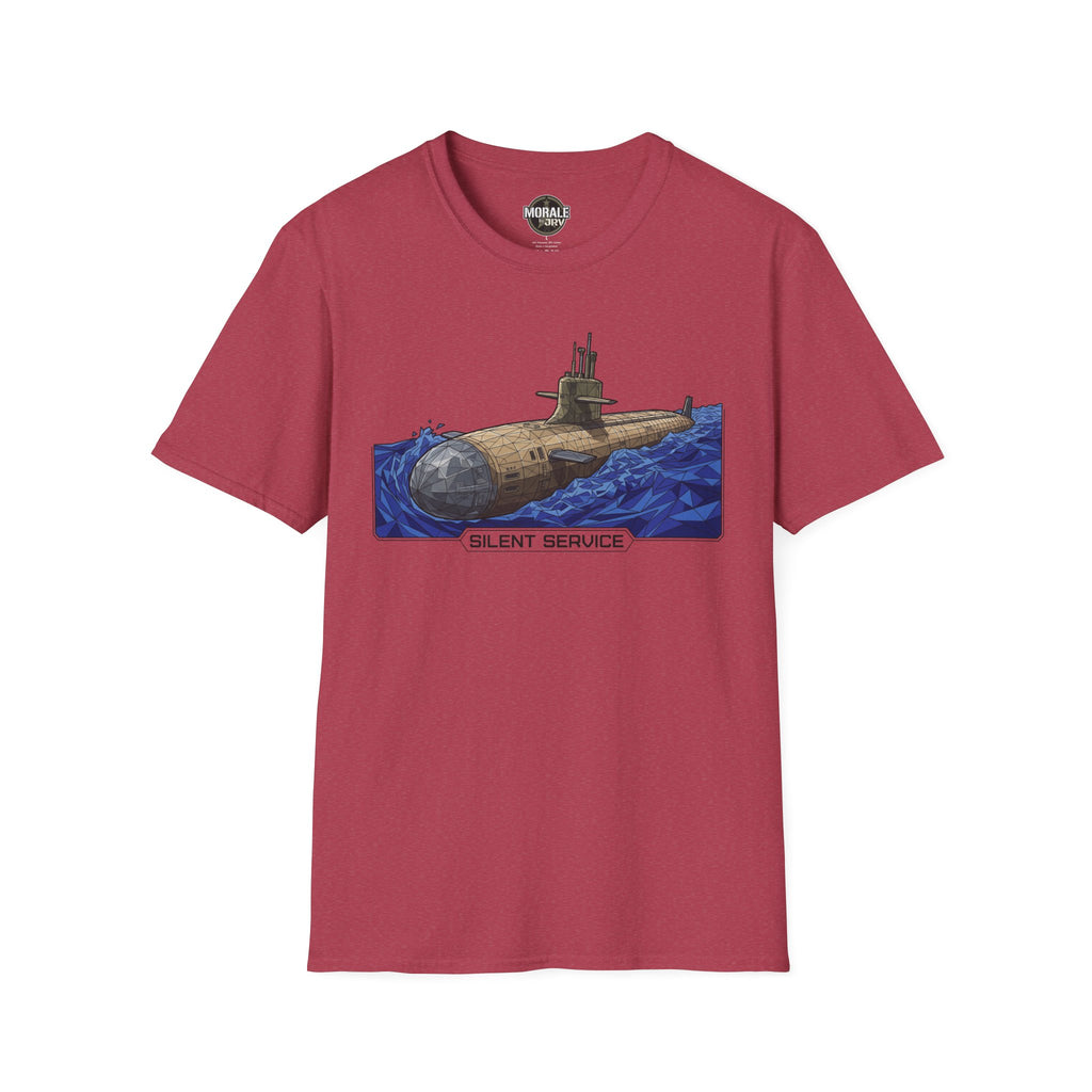 Silent Service T‑shirt in burgundy with submarine graphic and “SILENT SERVICE”
