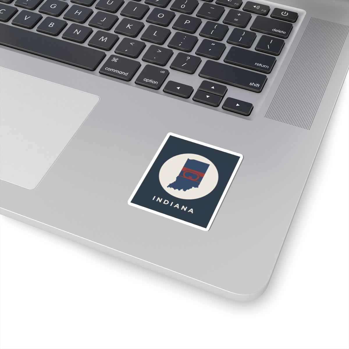 Indiana state map flag sticker on laptop
