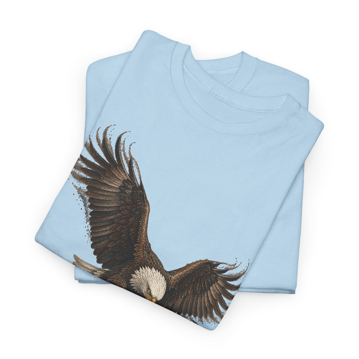 Light blue eagle graphic t-shirt with wings spread print at lower front