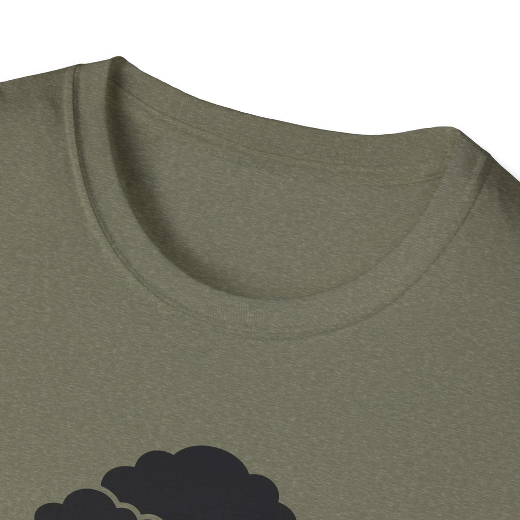 T-shirt neckline and shoulder in dark green, no visible front graphic