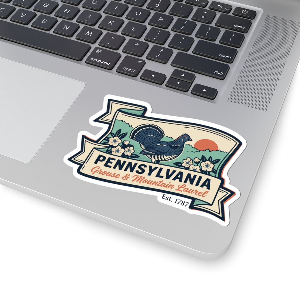 Pennsylvania grouse and Mountain Laurel vintage badge vinyl sticker, Est. 1787 text included