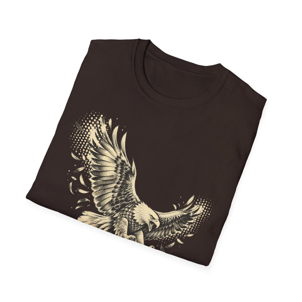 Dark brown eagle graphic t-shirt with front feathered wings print