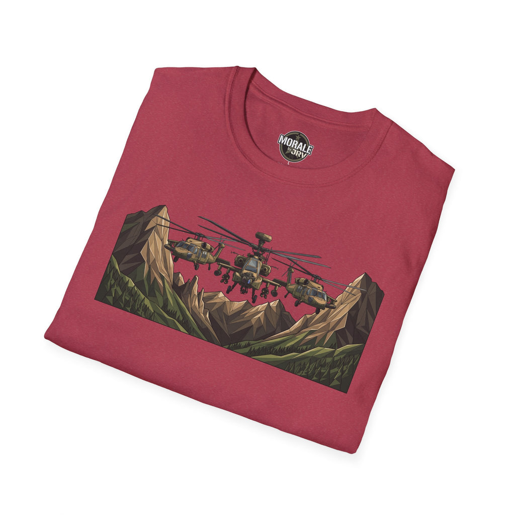 Maroon Military-Helicopter Landscape T-Shirt mit großem Frontdruck