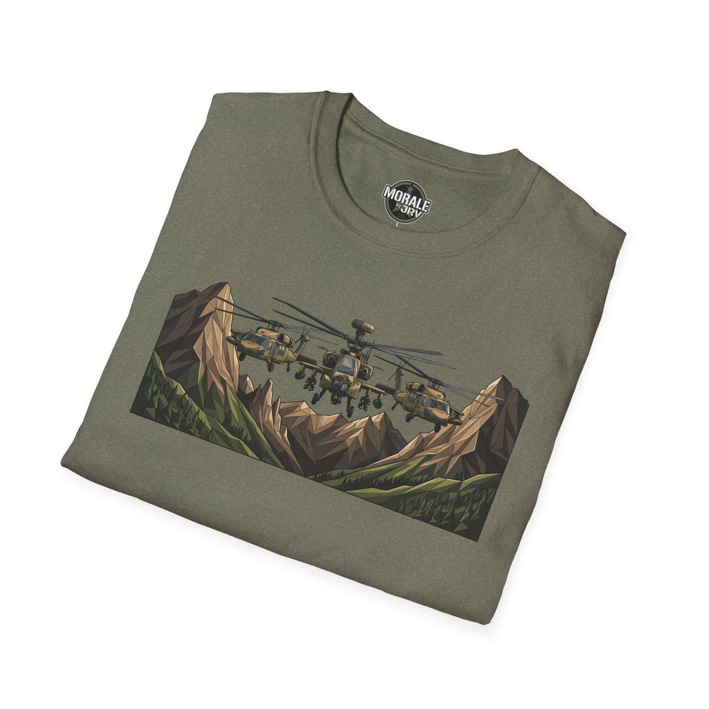 Military helicopter T-shirt in dark heather, graphic mountain and aircraft front print