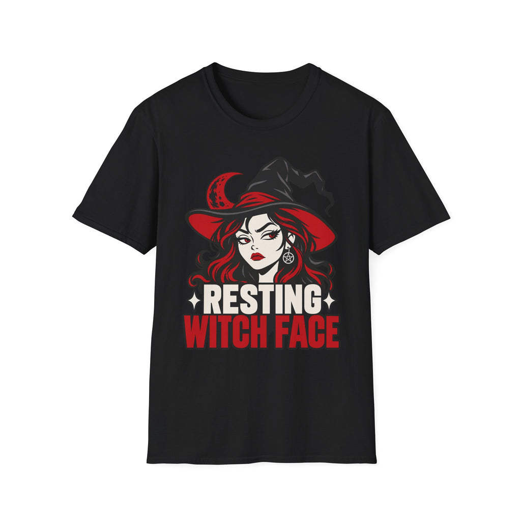 Black Halloween T-shirt with resting witch face graphic