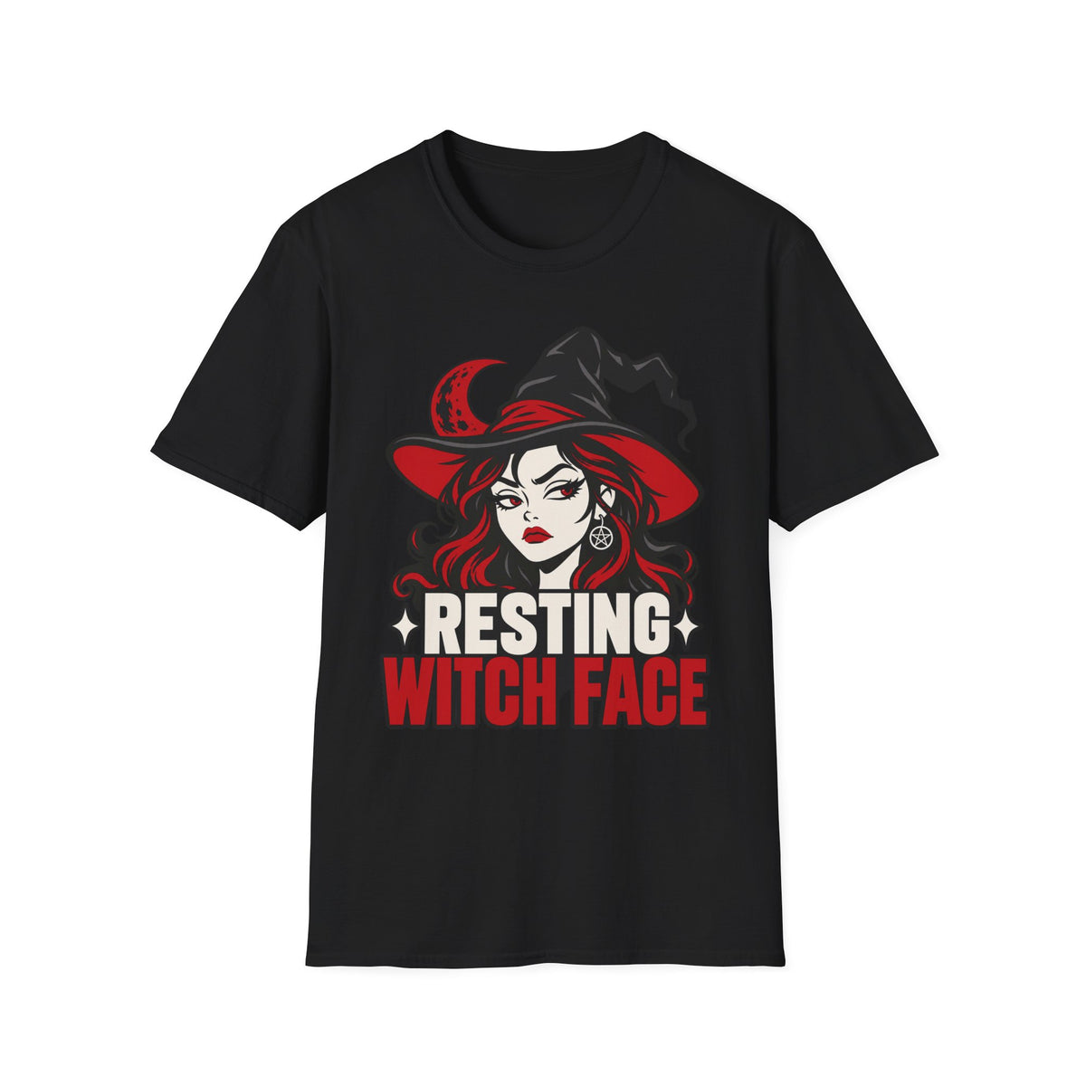 Black Halloween T-shirt with resting witch face graphic