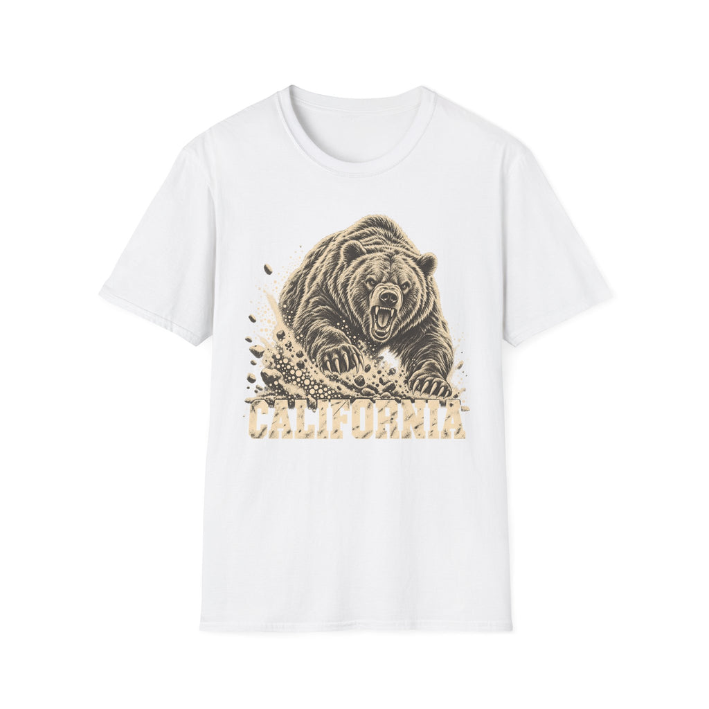 White bear graphic t-shirt with vintage California wordmark and roaring bear print