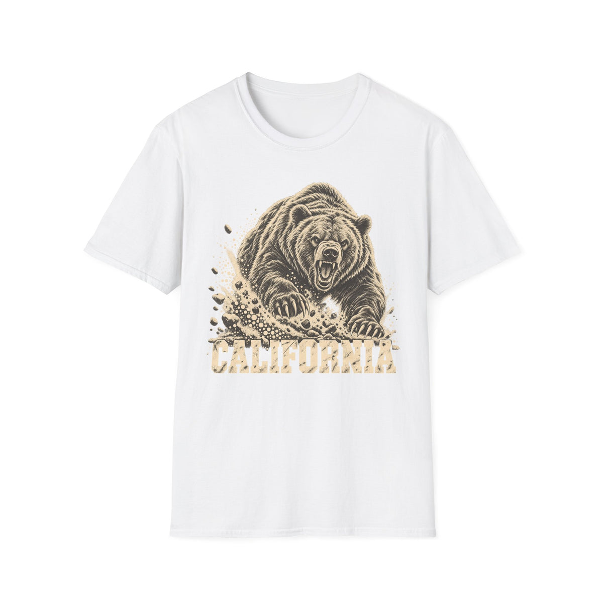 White bear graphic t-shirt with vintage California wordmark and roaring bear print