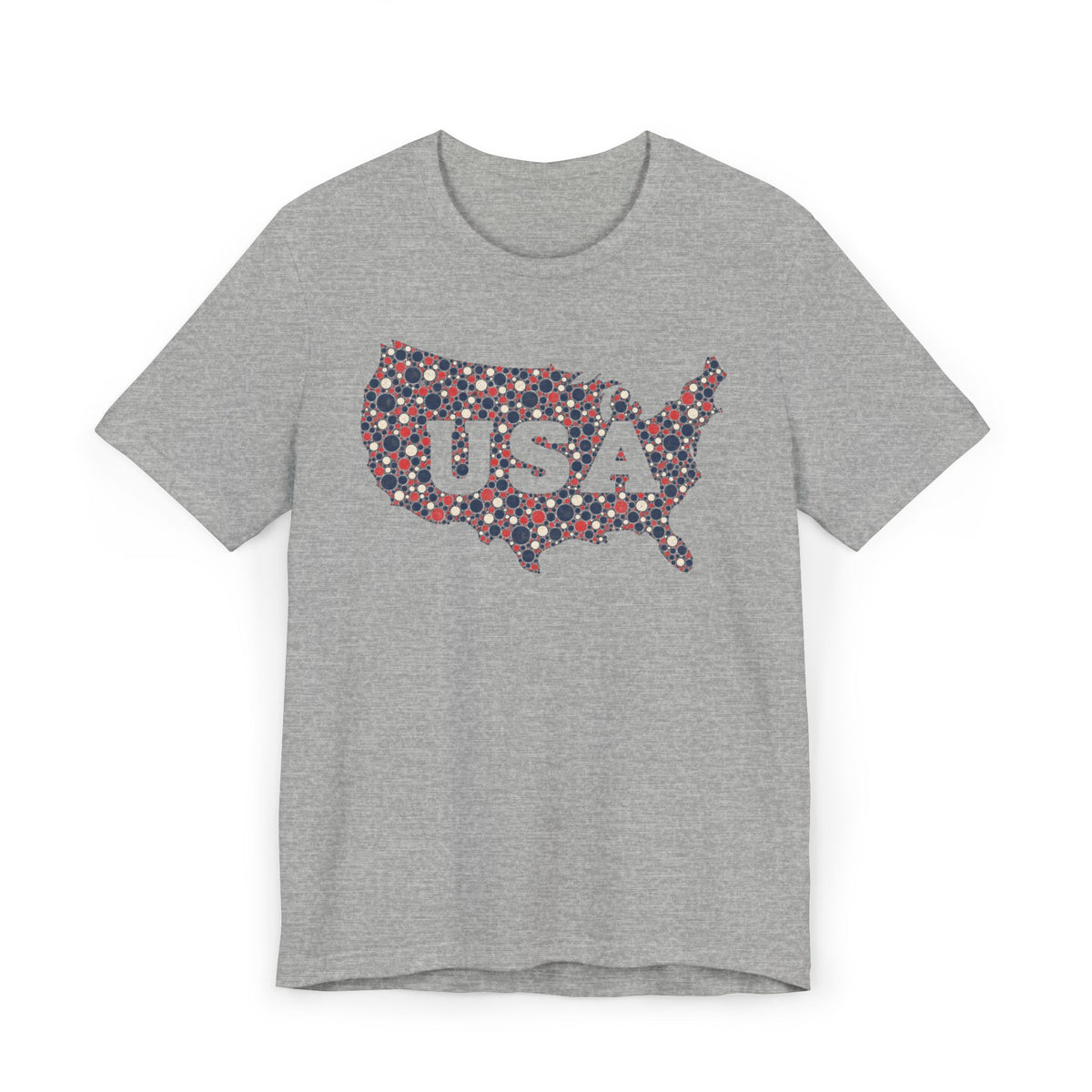 Heather gray T-shirt with colorful floral USA outline graphic and "USA" text