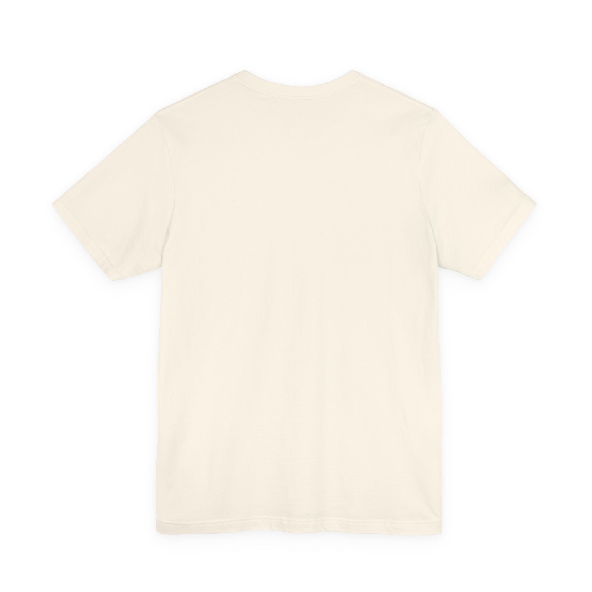 Natural T-shirt back view, plain crew neck with no visible graphic