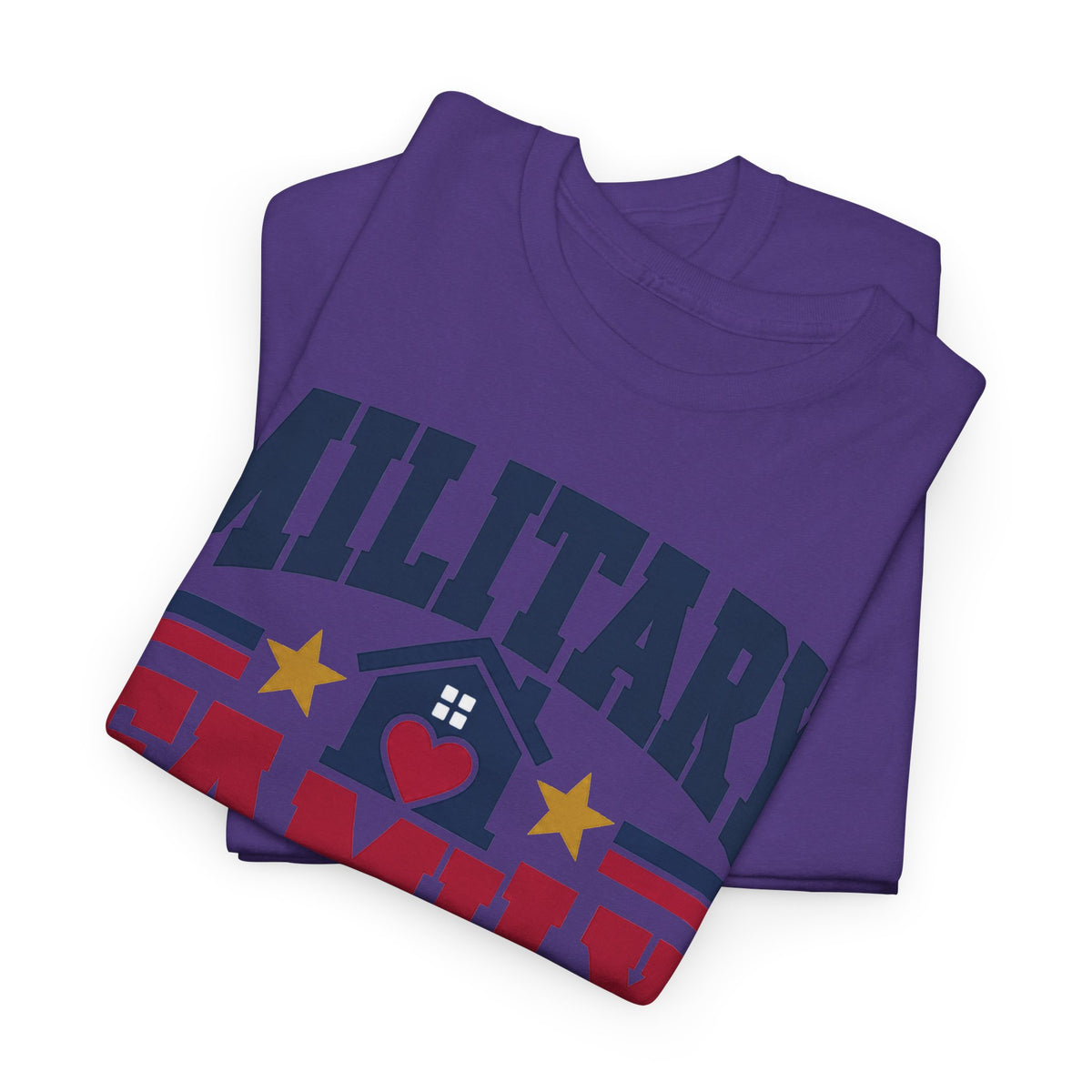 Unisex crewneck T-shirt, lilac purple, patriotic home graphic with stars and heart