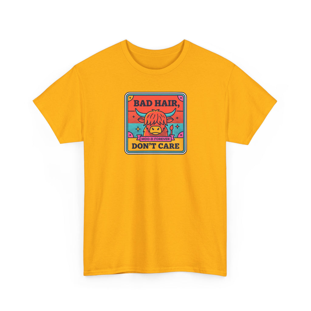 Gold/yellow short-sleeve T-shirt with cartoon chest graphic