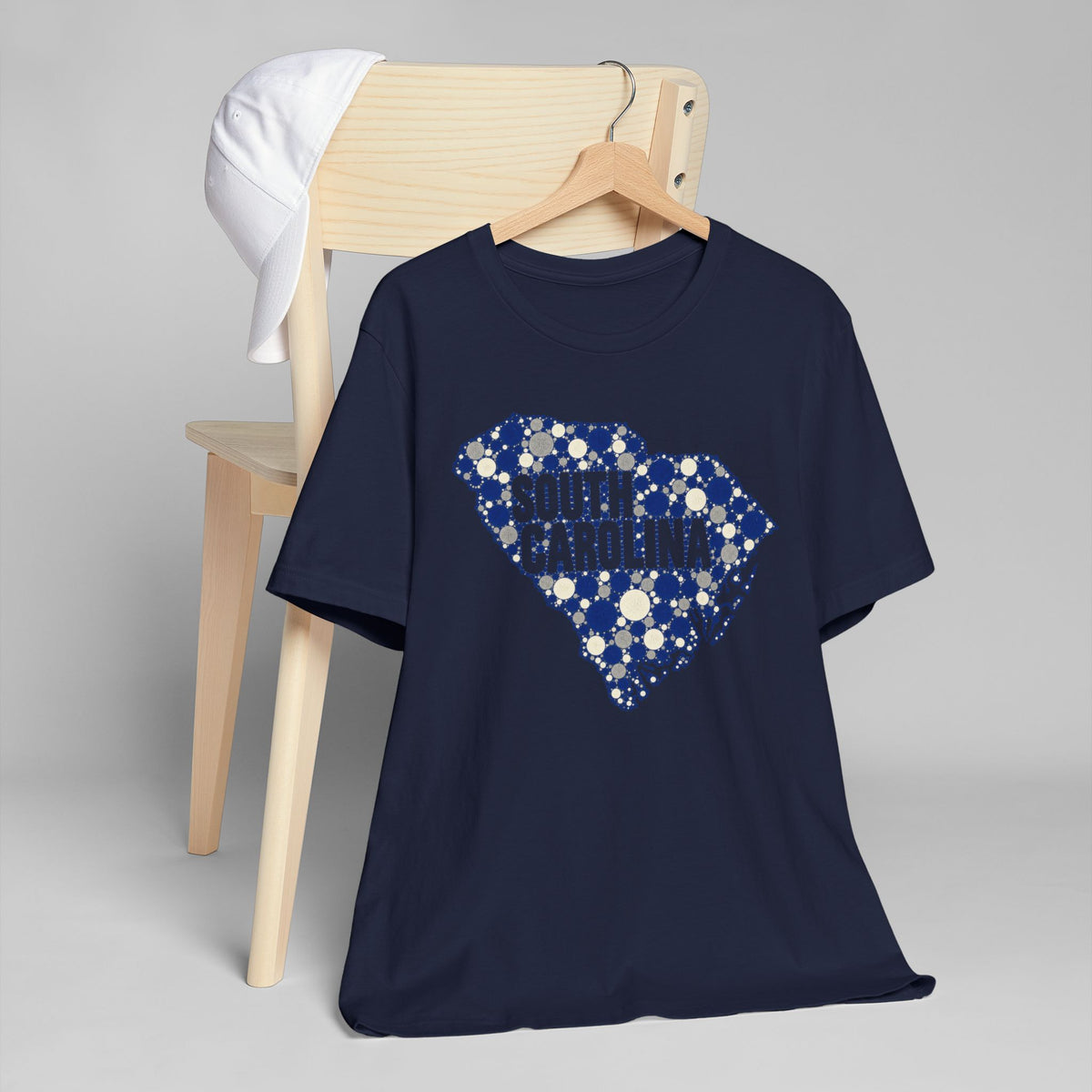 Navy crewneck t-shirt with blue floral South Carolina graphic