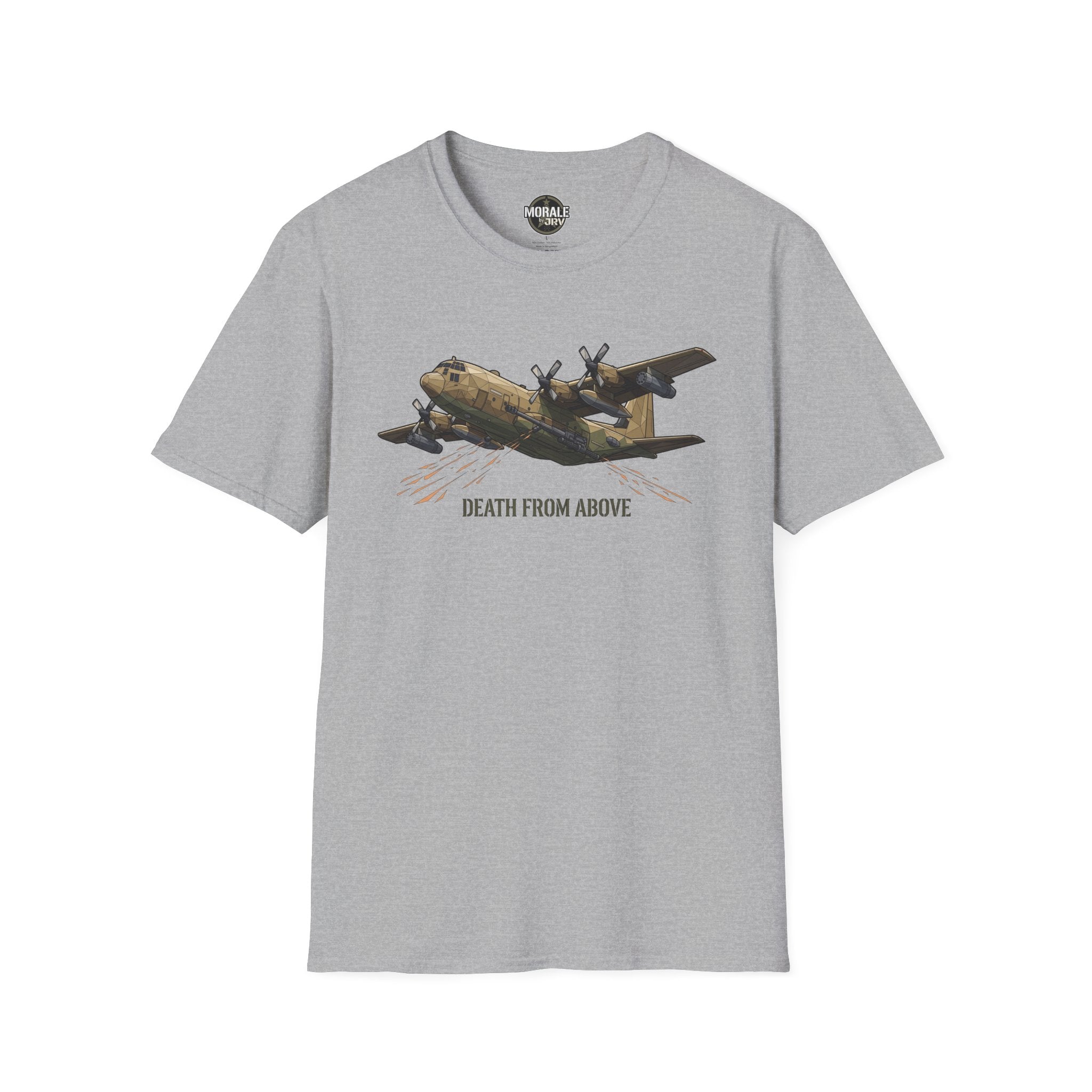Light gray C-130 cargo plane graphic T-shirt with “DEATH FROM ABOVE”
