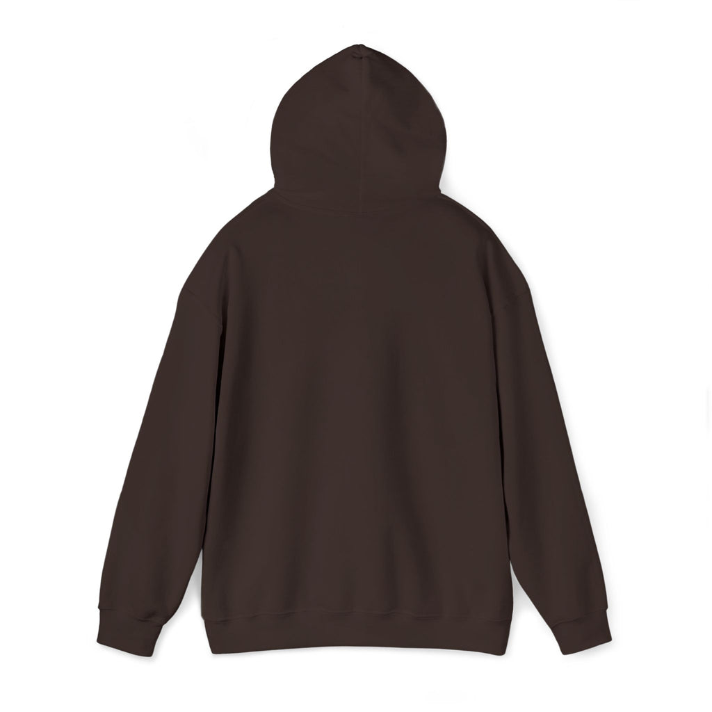 Unisex dark brown hoodie back view with hood and long sleeves