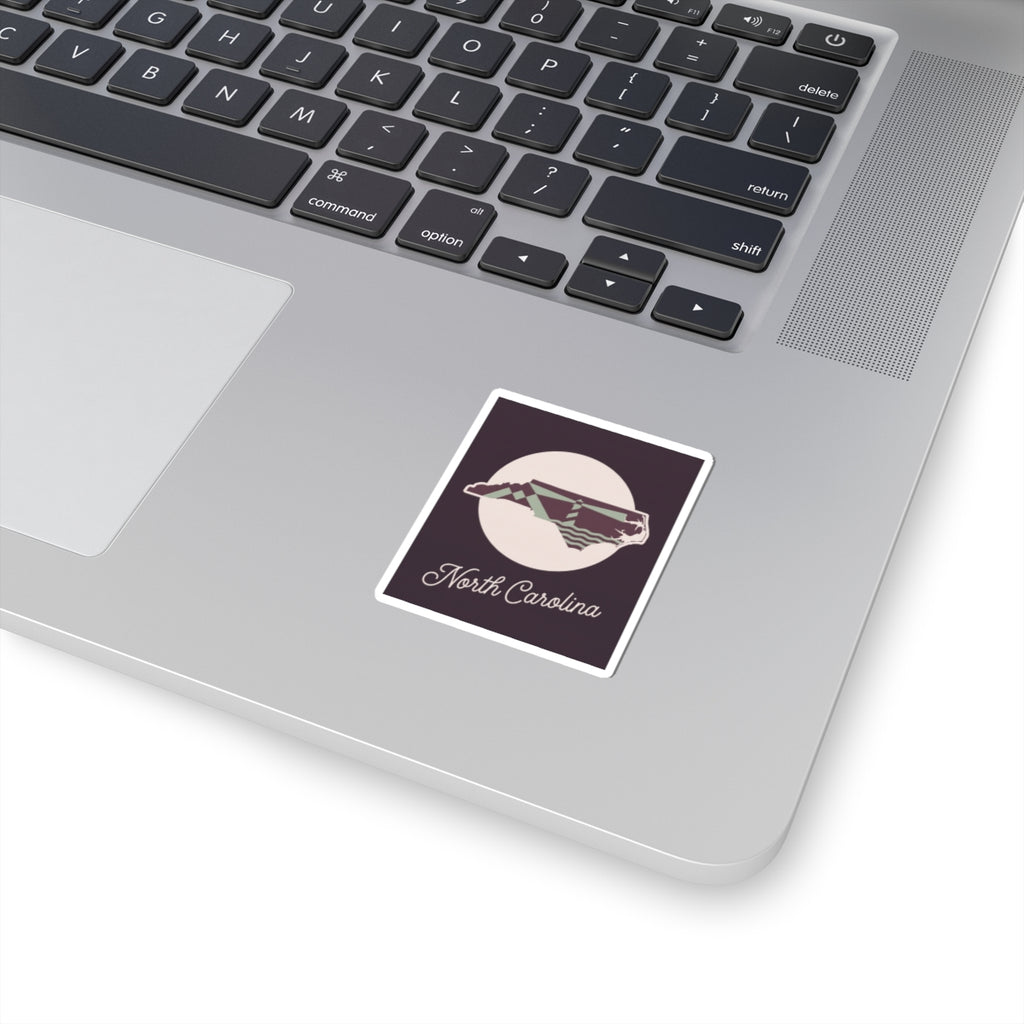 North Carolina state silhouette kiss-cut decal, square maroon design with white emblem
