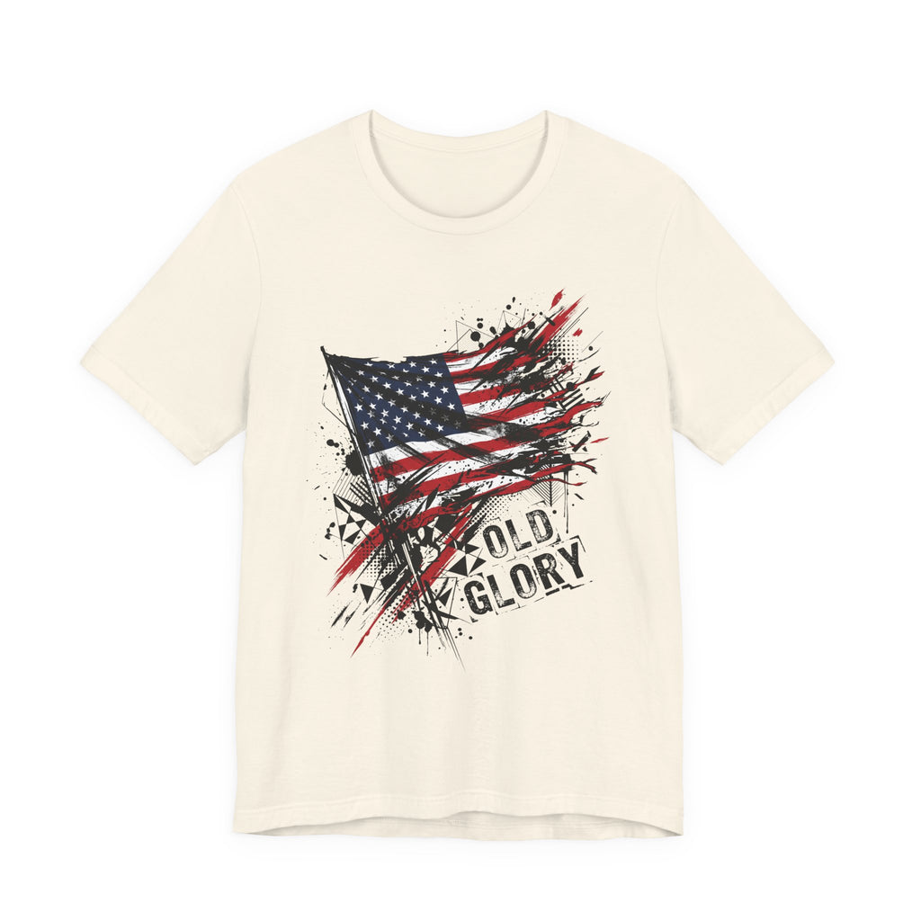 Cream T-shirt with distressed American flag graphic and 'Old Glory' text