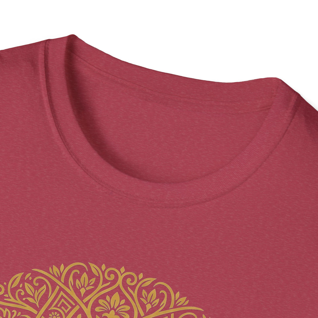Burgundy T-shirt crew neck close-up, no graphic visible