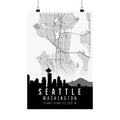 Seattle skyline map poster, matte vertical print with city silhouette and coordinates