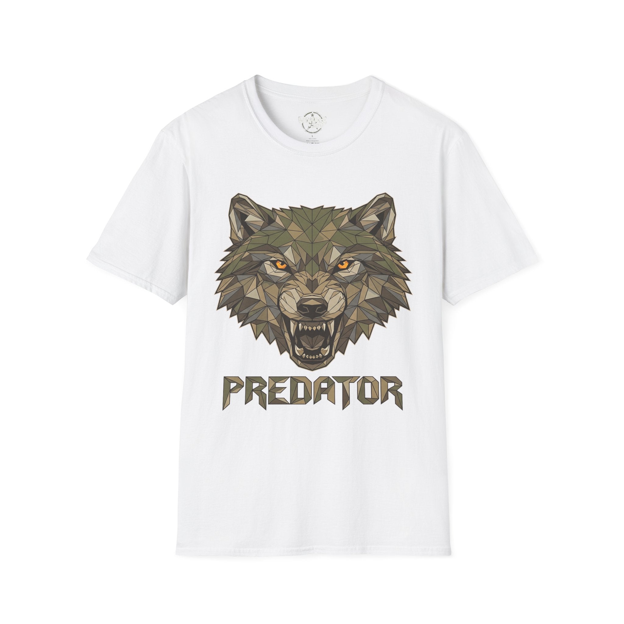 Geometrischer Wolfkopf Predator T‑Shirt, weiß, Frontdruck mit Wolf und Schriftzug